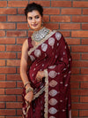 Banarasee Handwoven Mashru Silk Saree With Sona Rupa Zari Buta Design Border & Lace-Dark Maroon