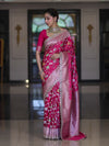 Banarasee Handloom Mashru Silk Saree With Jaal Design & Lace Border-Fuchsia Pink