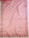 Banarasee Pure Organza Silk Saree With Floral Resham Embroidery-Pink