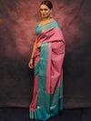 Banarasee Semi Silk Zari Buti Saree With Contrast Border-Pink & Blue