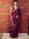 Banarasee Handwoven Semi Katan Saree With Sona Rupa Zari Buta Design Border & Lace-Wine