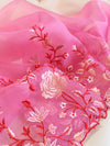 Banarasee Pure Organza Silk Dual Color Saree With Floral Resham Embroidery-Cream & Pink