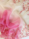 Banarasee Pure Organza Silk Dual Color Saree With Floral Resham Embroidery-Cream & Pink