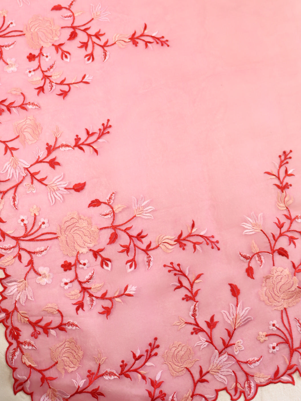 Banarasee Pure Organza Silk Dual Color Saree With Floral Resham Embroidery-Cream & Pink