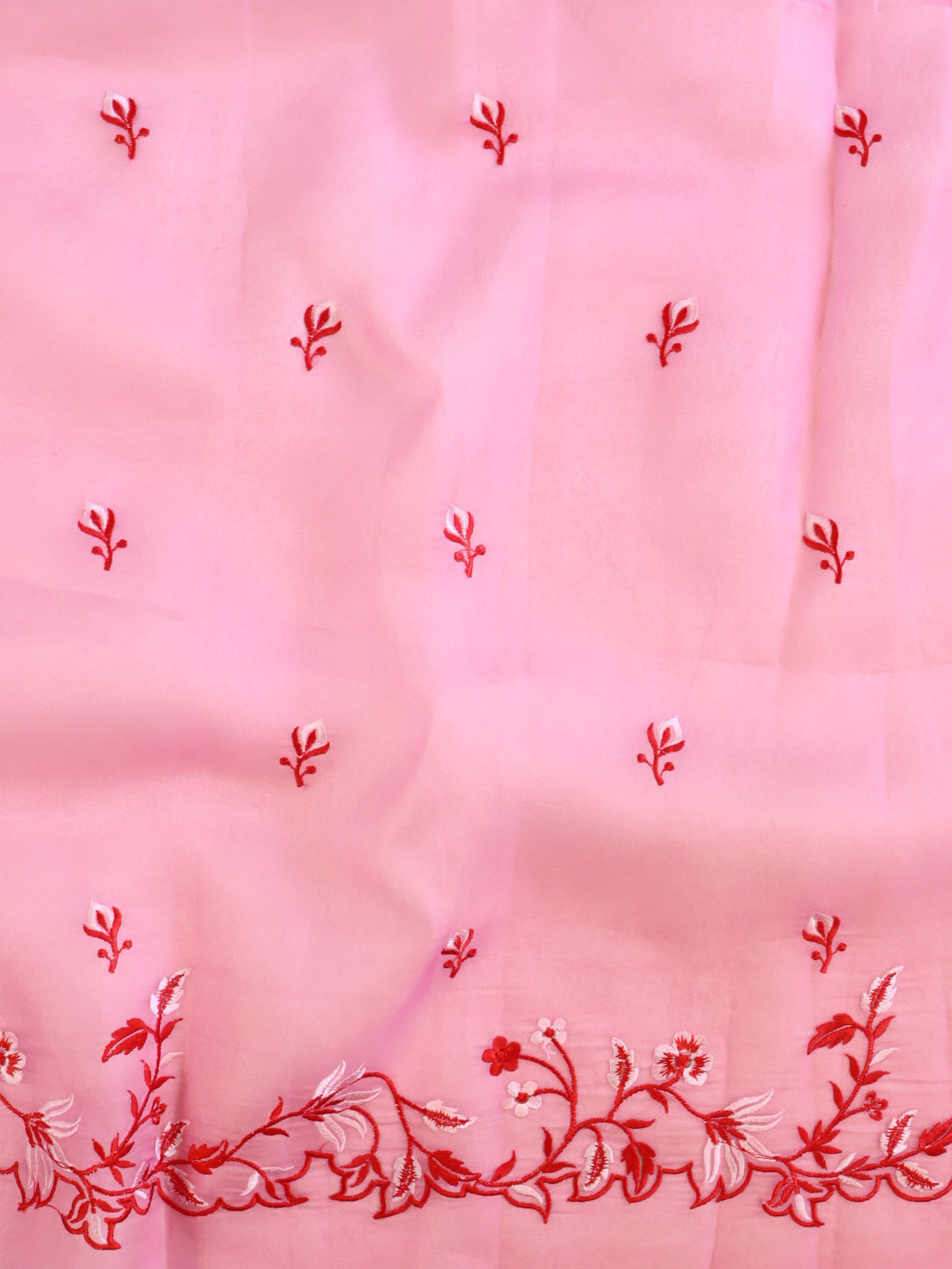 Banarasee Pure Organza Silk Dual Color Saree With Floral Resham Embroidery-Cream & Pink