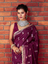 Banarasee Handwoven Semi Katan Saree With Sona Rupa Zari Buta Design Border & Lace-Wine