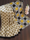 Banarasee Handloom Modal Silk Block Print Saree-Beige