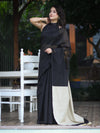 Banarasee Handloom Plain Cotton Silk Saree With Contrast Pallu-Black