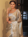 Banarasee Handwoven Tissue Saree With Zari Buta-Grey