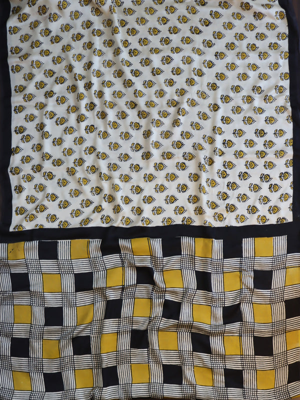 Banarasee Handloom Modal Silk Block Print Saree-Beige