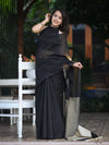 Banarasee Handloom Plain Cotton Silk Saree With Contrast Pallu-Black