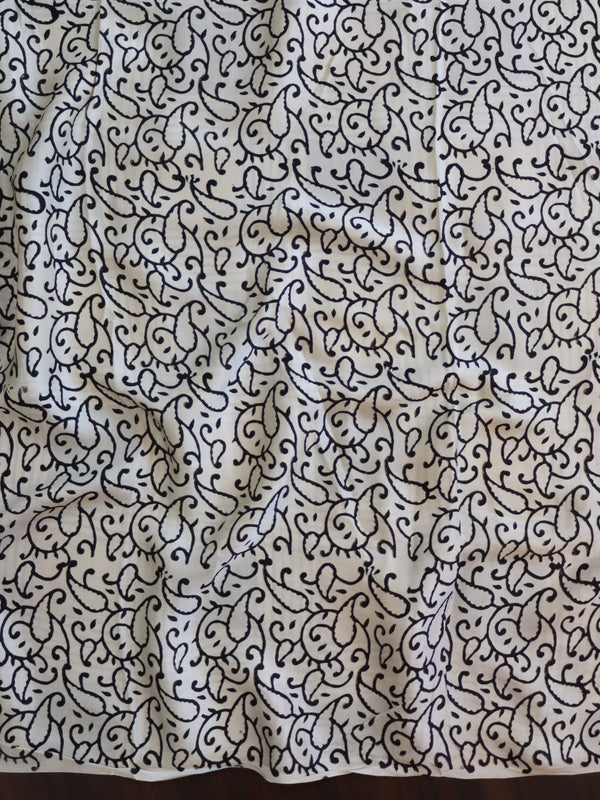Banarasee Handloom Modal Silk Block Print Saree-Beige