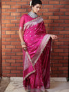 Banarasee Handwoven Semi Katan Saree With Zari Buti Design Border & Lace-Pink