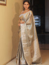 Banarasee Handwoven Tissue Saree With Zari Buta-Grey