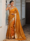 Banarasee Handwoven Striped Tissue Saree-Yellow