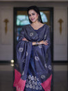 Pure Handloom Khadi Cotton Hand-Dyed Batik Pattern Salwar Kameez Dupatta Set-Blue & Pink