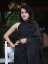Banarasee Handloom Plain Cotton Silk Saree With Contrast Pallu-Black