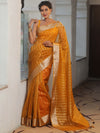 Banarasee Handwoven Striped Tissue Saree-Yellow