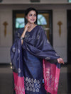 Pure Handloom Khadi Cotton Hand-Dyed Batik Pattern Salwar Kameez Dupatta Set-Blue & Pink