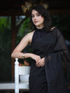 Banarasee Handloom Plain Cotton Silk Saree With Contrast Pallu-Black