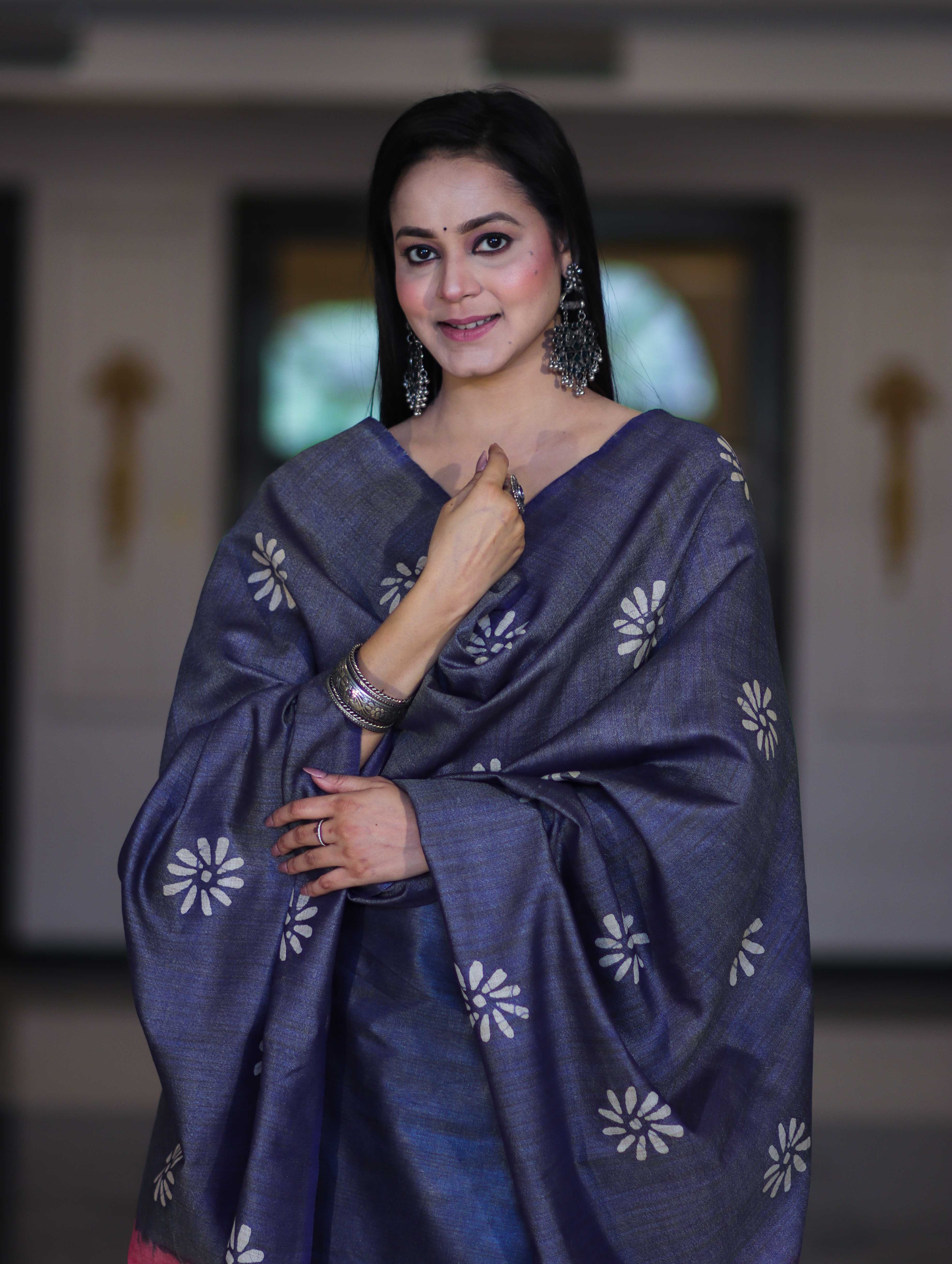 Pure Handloom Khadi Cotton Hand-Dyed Batik Pattern Salwar Kameez Dupatta Set-Blue & Pink