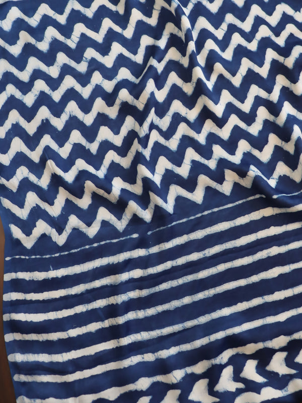Banarasee Handloom Modal Silk Block Print Saree-Blue