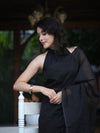 Banarasee Handloom Plain Cotton Silk Saree With Contrast Pallu-Black