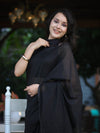 Banarasee Handloom Plain Cotton Silk Saree With Contrast Pallu-Black
