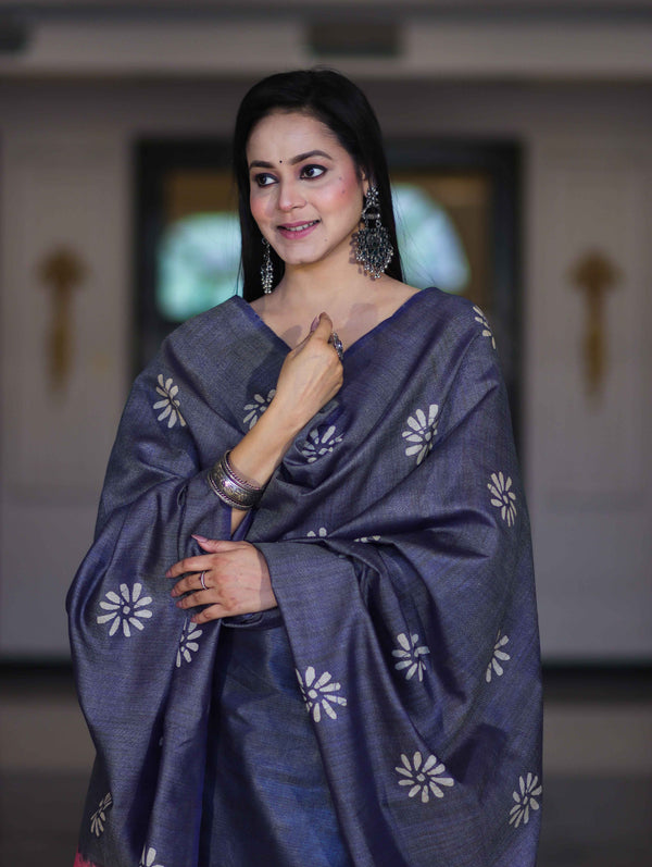 Pure Handloom Khadi Cotton Hand-Dyed Batik Pattern Salwar Kameez Dupatta Set-Blue & Pink