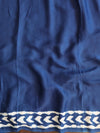 Banarasee Handloom Modal Silk Block Print Saree-Blue