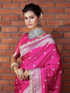 Banarasee Handwoven Semi Katan Saree With Zari Buti Design Border & Lace-Pink
