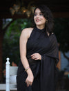 Banarasee Handloom Plain Cotton Silk Saree With Contrast Pallu-Black