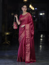 Banarasee Handwoven Georgette Saree With Zari Buta Design & Floral Border-Pink