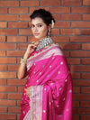 Banarasee Handwoven Semi Katan Saree With Zari Buti Design Border & Lace-Pink