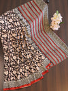 Banarasee Handloom Modal Silk Block Print Saree-Black
