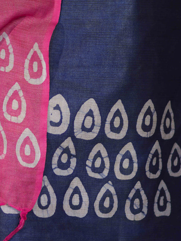 Pure Handloom Khadi Cotton Hand-Dyed Batik Pattern Salwar Kameez Dupatta Set-Blue & Pink