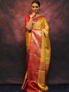 Banarasee Handwoven Broad Contrast Border Tissue Saree-Yellow & Red