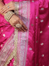 Banarasee Handwoven Semi Katan Saree With Zari Buti Design Border & Lace-Pink