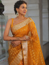 Banarasee Handwoven Striped Tissue Saree-Yellow