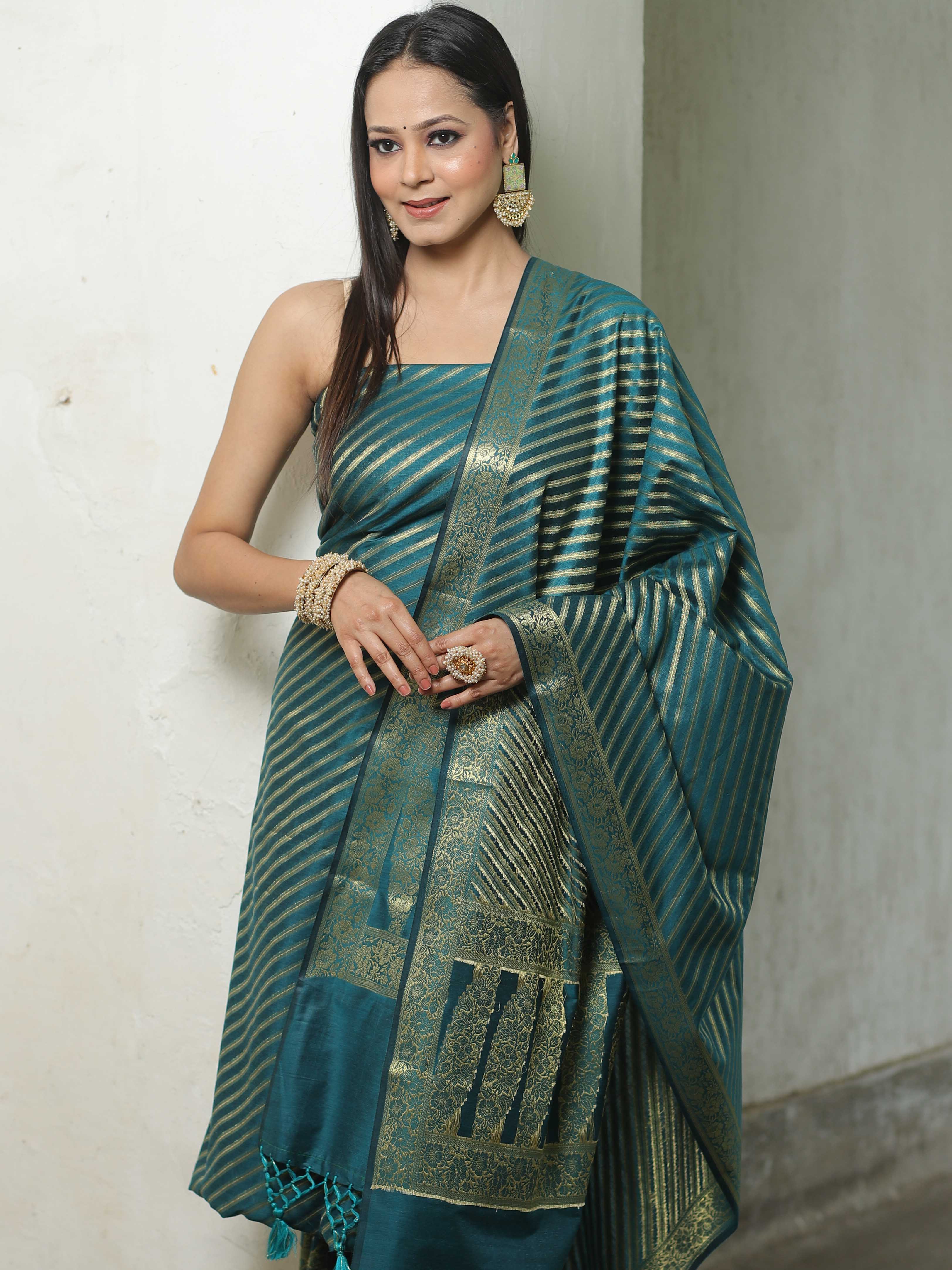 Banarasee Cotton Silk Zari Woven Salwar Kameez Dupatta Set-Green