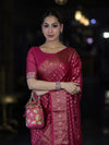 Banarasee Handwoven Georgette Saree With Zari Buta Design & Floral Border-Pink