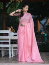 Bhagalpur Handloom Semi Silk Saree With Stripes Design-Light Pink