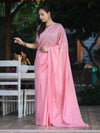 Bhagalpur Handloom Semi Silk Saree With Stripes Design-Light Pink