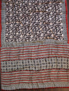 Banarasee Handloom Modal Silk Block Print Saree-Black