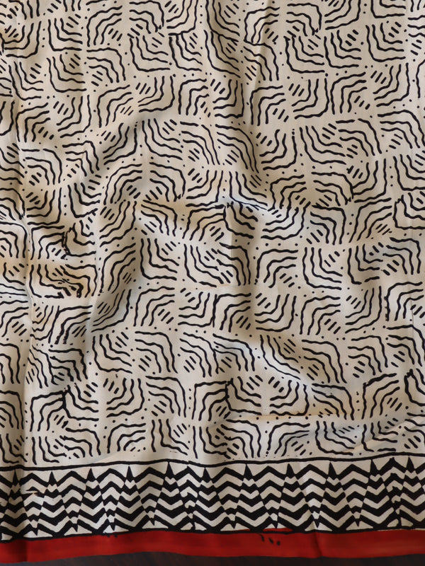 Banarasee Handloom Modal Silk Block Print Saree-Black
