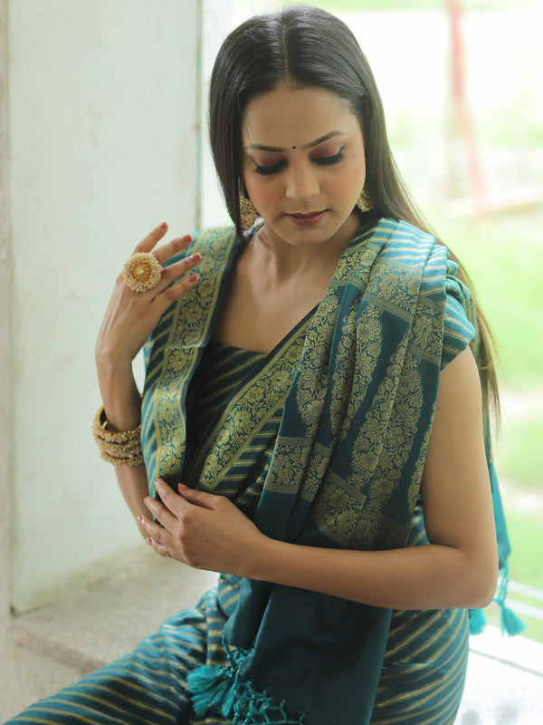 Banarasee Cotton Silk Zari Woven Salwar Kameez Dupatta Set-Green
