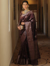 Banarasee Handwoven Semi Silk Saree With Zari Buti Design-Brown