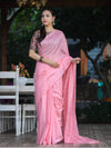 Bhagalpur Handloom Semi Silk Saree With Stripes Design-Light Pink