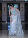 Banarasee Dual Color Organza Saree With Zari Jaal Design-Mint Green & Light Yellow