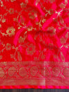 Banarasee Handwoven Semi Silk Plain Saree With Zari Contrast Border-White & Red